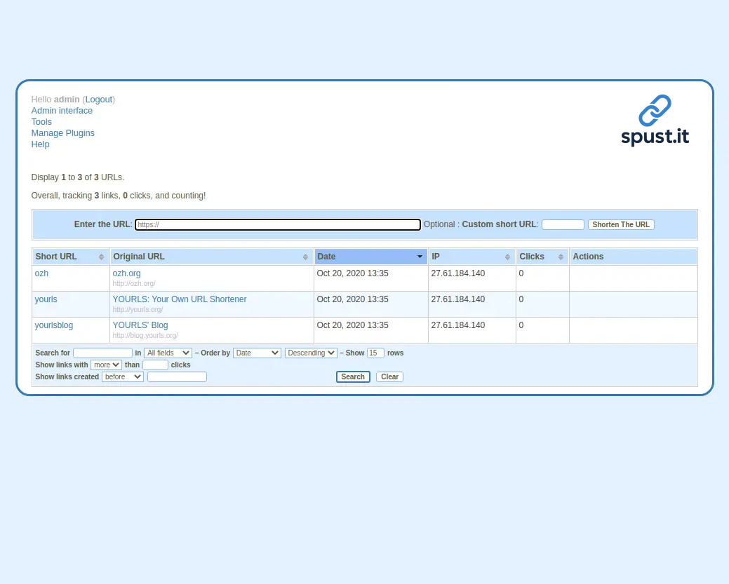 URL Shortener – ukázka produktu